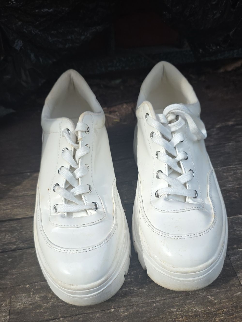 Divided White Platform Lace-Up Sneakers for Women